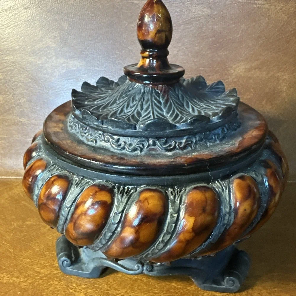 Vintage Rare Ornate Decorative Lidded Makeup Powder Vanity Container or Trinkets